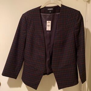 Express Women's Stretch Plaid Open Front Cropped Blazer Asymmetrical, Sz 6, NWT